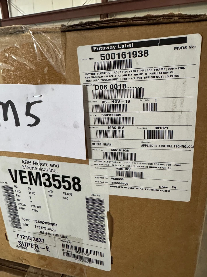 WEG MOTOR D1  1 1/2 HP  00158ET3E145TC-W22 1755RPM 208-230/460 V  3 PH FR145TC - Image 4 of 4