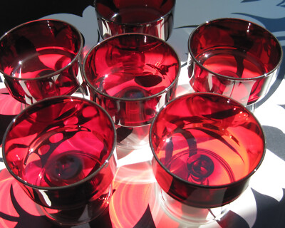 Kult! 60er Jahre Klassiker - 6er Set Luminarc Rubin-Glas Sekt Schale Dessert rot