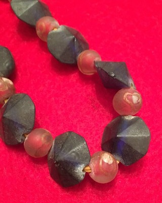19'' Indo-Pacific Semi-Translucent Cobalt Blue & Red Art Glass Trade Bead Strand