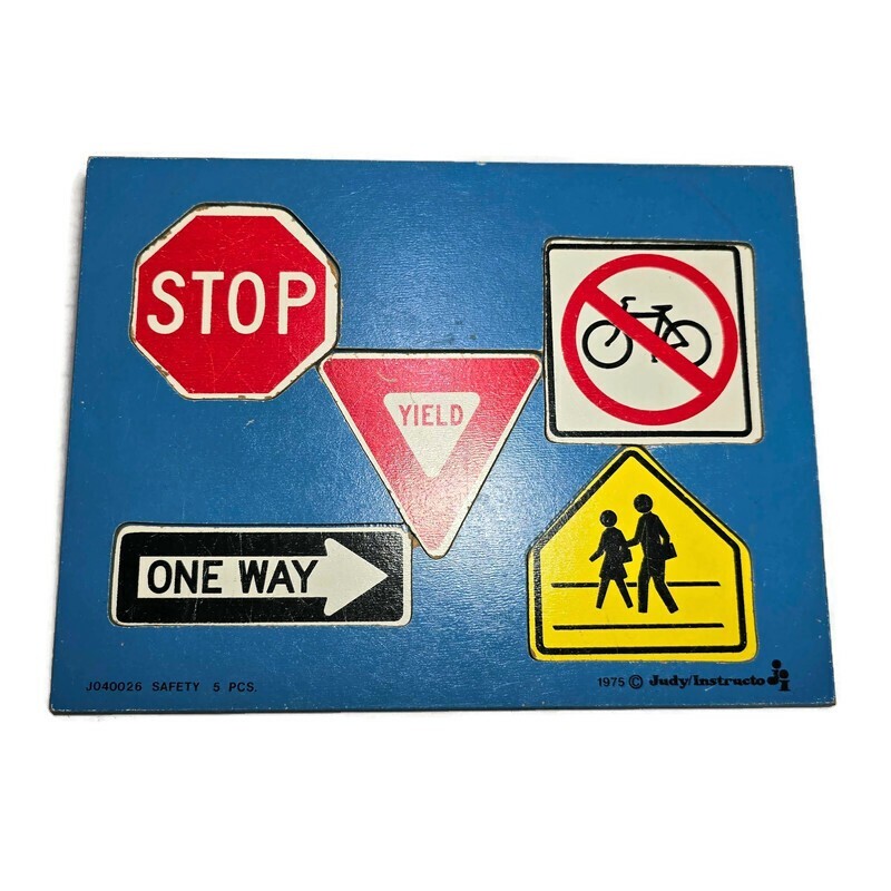 Vintage 1975 Judy Instructo Wooden Puzzle Driving Road Signs 5