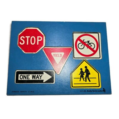 Vintage 1975 Judy Instructo Wooden Puzzle Driving Road Signs 5