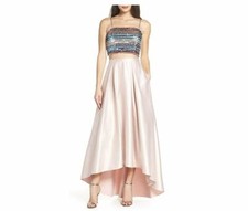 Sequin Hearts Junior Women 9 Blush Pink Multi 2 Pc Sequin Bandeau Satin Gown NWT