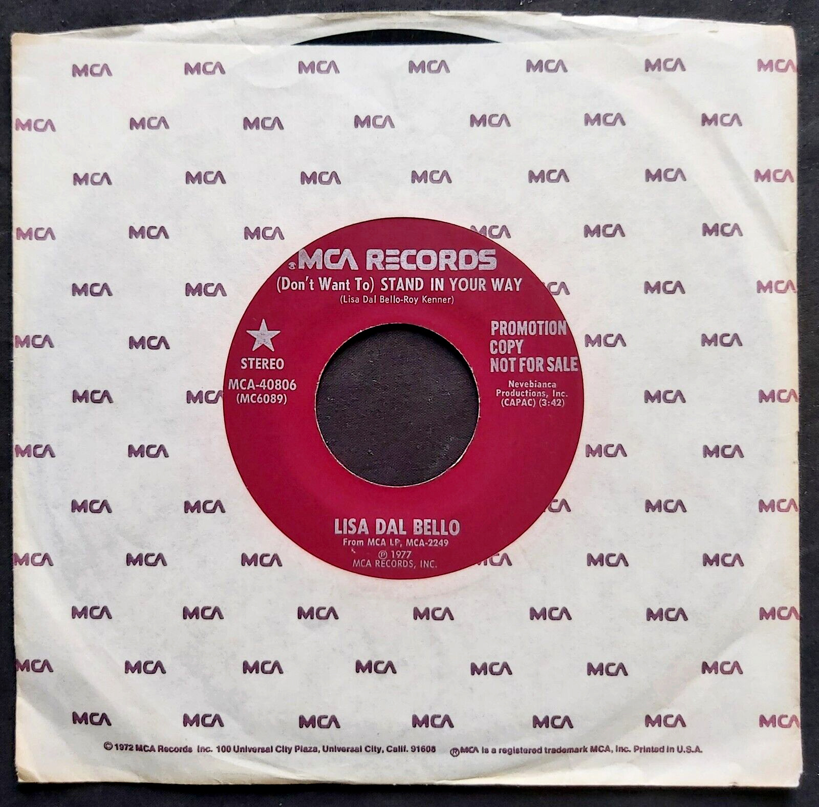 LISA DAL BELLO Stand In Your Way - MCA 1977 US Promo 7", Dalbello/Toto Soul-Pop