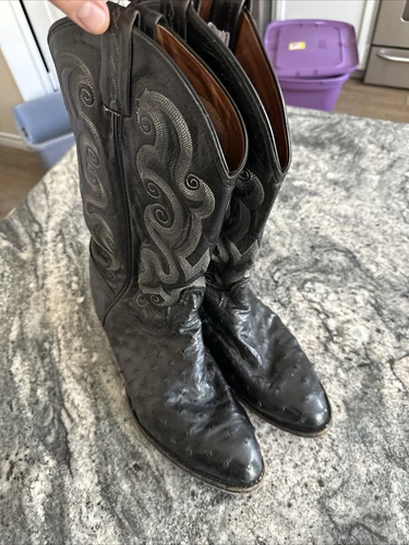 Tony Lama Ostrich Boots Mens Size 9.5 Ee Cowboy Western Black Cz882 Exotic