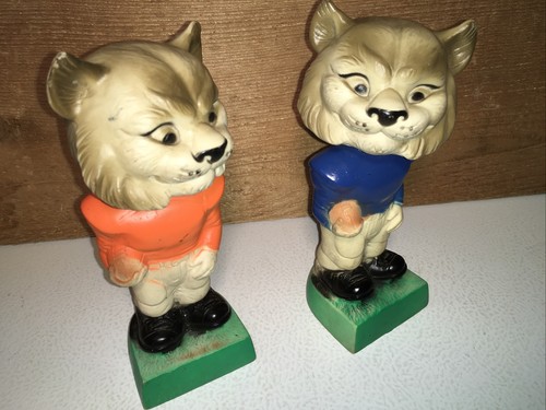 Vintage 1968 Moro Inc. Wildcat Football Mascots Rubber Bobble Heads Nodder - Picture 9 of 12