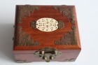 Vintage Antique Chinese Lacquered Wood Jewelry Box With Embossed Asian Carving — photo 2