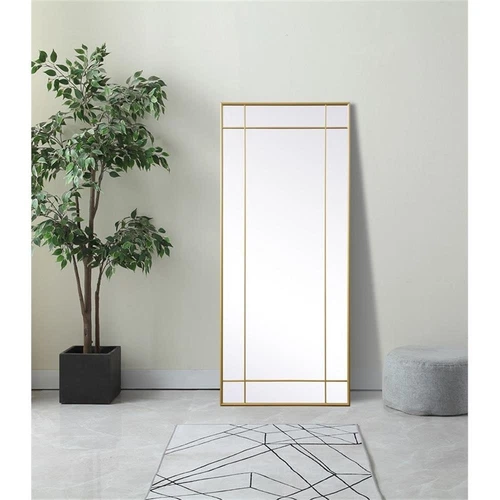 Elegant Decor Viola 30x70" Metal & MDF Panel Full Length Mirror in Brass - Picture 2 of 9