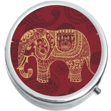 Red Gold Elephant Tribal Medicine Vitamin Pill Box