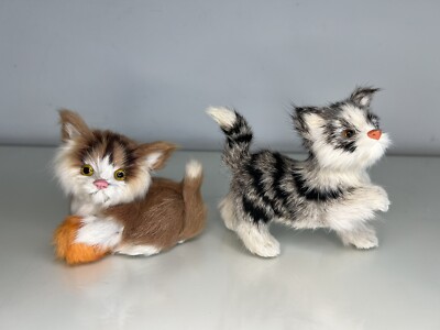 Vintage Real Rabbit Fur Rare Cat Kitten Set of 2 Calico Cat Figurines 5  Canada