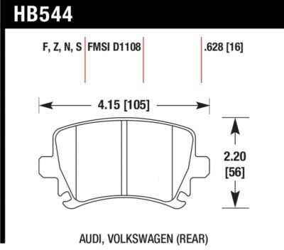 Hawk (HB544N.628) Ferro-Carbon HP Plus Rear Brake Pads fits 2000-16 Volks/Audi