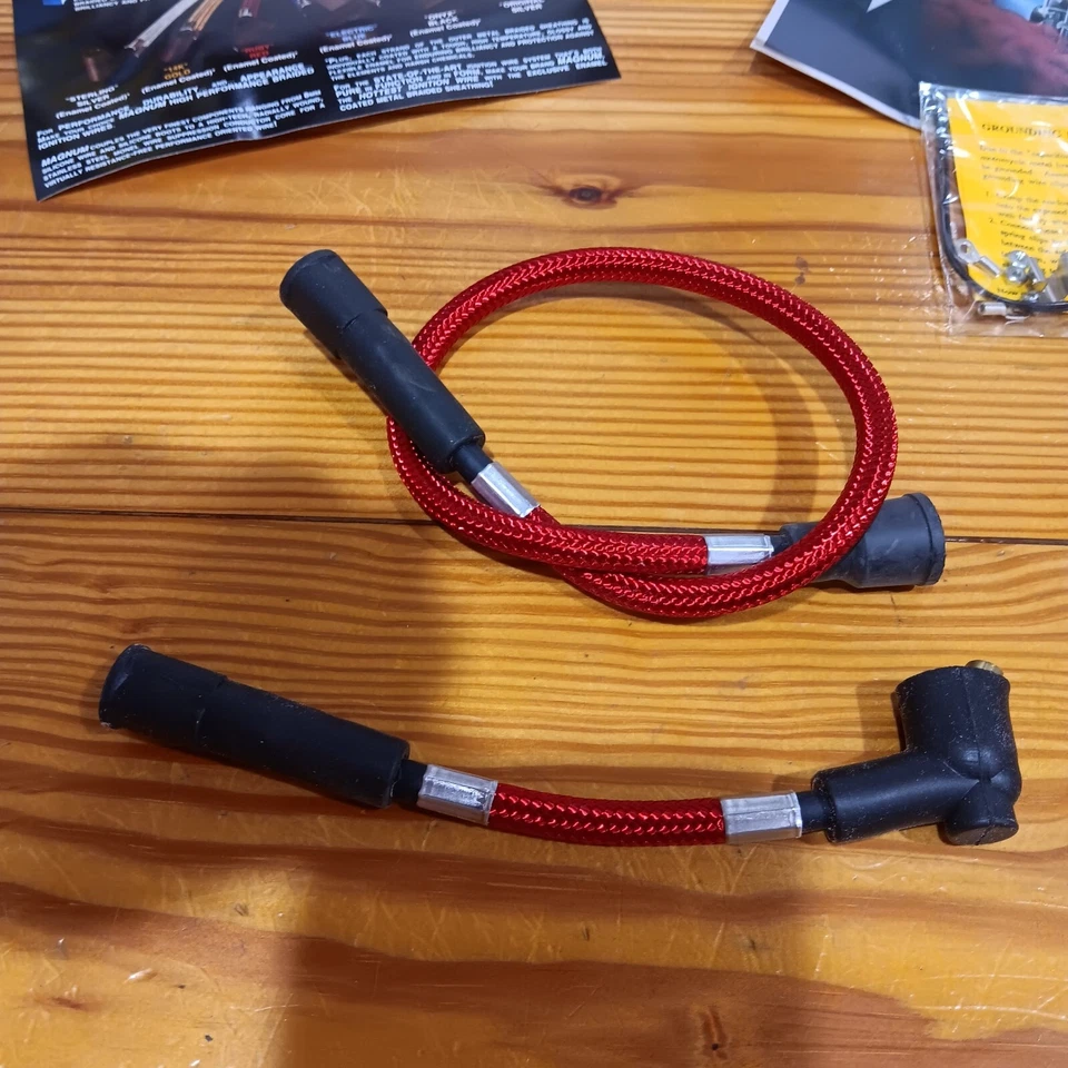 Harley-Davidson Magnum 1986-93 XL rojo acero inoxidable trenzado bujía cables Foto 2 de 4