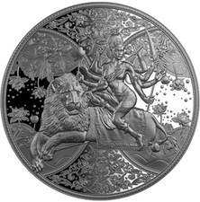 1 UNZE 999 SILBER - Göttin Durga / Löwe / Hinduismus -SILBERMÜNZE - SILBERBARREN