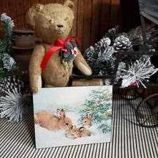 SWEET CUDDLY BUNNIES VINTAGE VICTORIAN PRIMITIVE STYLE CHRISTMAS TREE WOODS SIGN