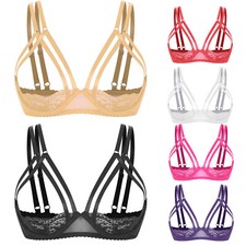 US Womens 3/4 Cup Lace Cutout Bra Underwire Balconette Push Up Shelf Bra Tops