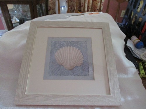 Matted & Framed w/Glass - Sea Shell with Blue Pattern Background - Ready to Hang - Picture 3 of 5
