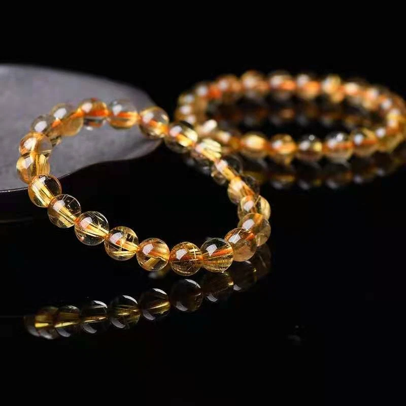 8mm Natural Gold Rutilated Quartz Crystal Round Beads Bracelet AAAAA - Image 3 of 4