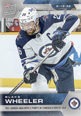 2021-22 TOPPS NOW NHL STICKER WINNIPEG JETS BLAKE WHEELER  #290 5 POINTS IN WIN
