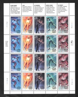 U.S. #2807 2811 MNH WINTER OLYMPICS SKIING Sheet 20X29 Cent FV $5.80 (1993)