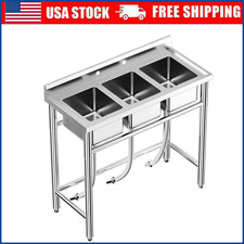 Three Compartment Commercial Kitchen Sink Stainless Steel with Hot  Cold Hoses