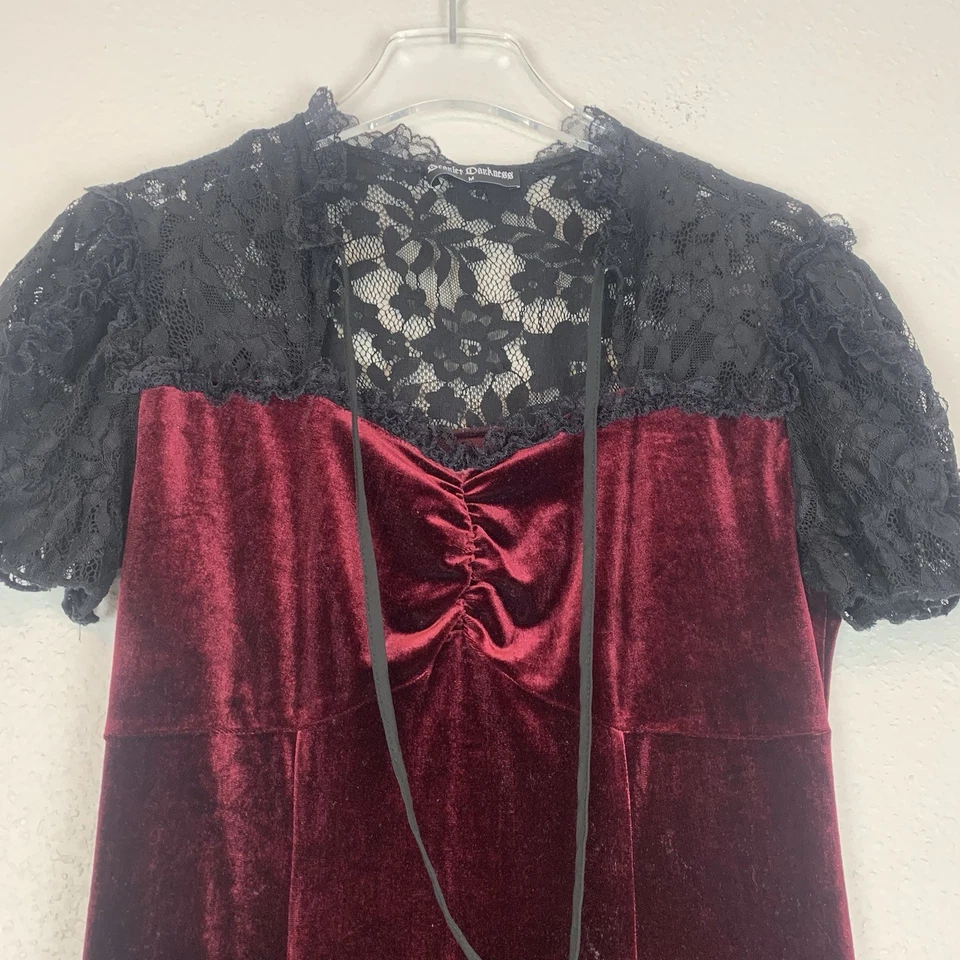 Scarlet Darkness Dress Women Medium Red Velvet Black Lace Goth Dark Y2K Romantic - Image 2 of 4