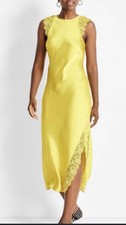 Future Collective Women Yellow Satin Lace Accent Midi Dress Coctail Party M L Xl
