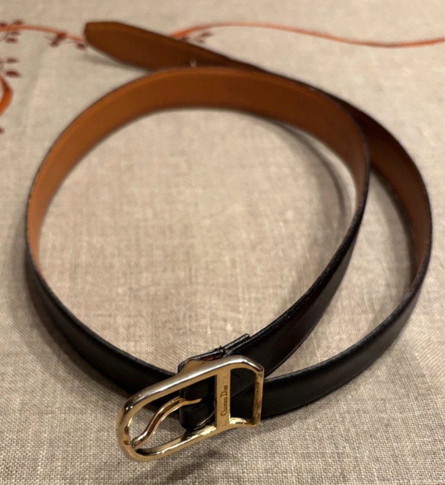 VTG Christian Dior Woman's Black Leather Belt  Gold Buckle Size 32  8495 EXC! - Image 2 of 4