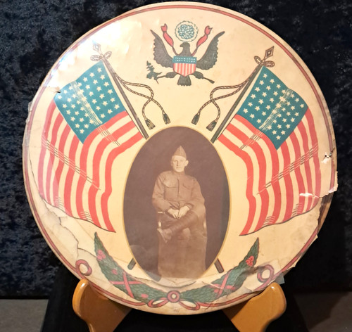 Antique WWI Era Patriotic Military Portrait Celluloid on Tin Fair Condition 9"