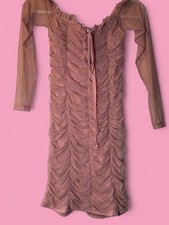 Fashion Nova Pink Mesh Bodycon Dress Size Small Long Sleeve V Neck