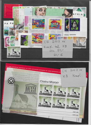 Schweiz Jahrgang 2003 kompl.mit Kleinbogen  postfrisch (Nom . 81 ,-Sfr.)