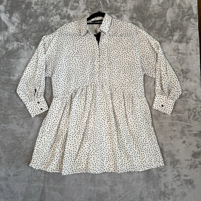 Zara Basic Black and White Polka Dot Dress EUC M Long Sleeve Oversized