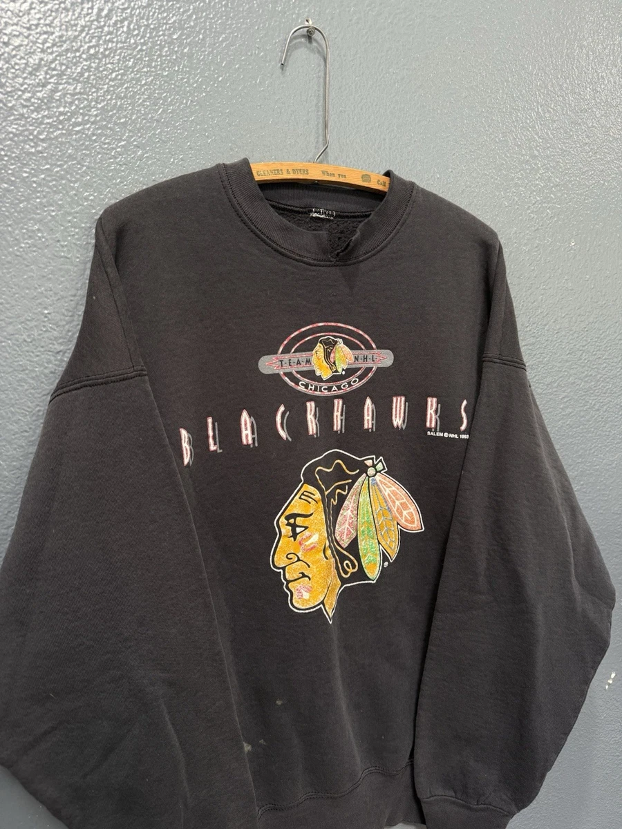 Sweat à Capuche Vintage Chicago Blackhawks NHL Années 80, Taille M, Très Usé