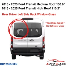 Fit 2015-2025 Ford Transit Mid/High Roof Back Glass Driver Left Rear Clear