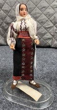 Romanian Doll Female Figurine 1977 Hand Sewn Outfit 8” W/Holder