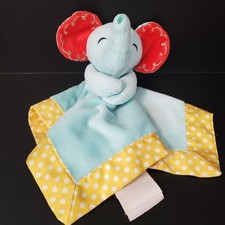Fisher Price Elephant Lovey Security Blanket Blue Teal Aqua Yellow Satin Dots