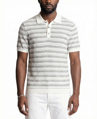 Paisley & Gray Men Polo Small Grey White Slim Fit Striped Short Sleeve Shirt