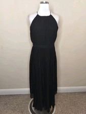Boston Proper Pleated Midi Dress Size 12 Women's Sleeveless Halter Tie Neck