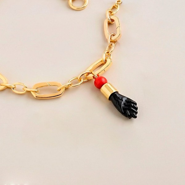 Alternate view of Gold Plated Red Black Figa Hand Evil Eye Protection Good Luck Charm Talisman