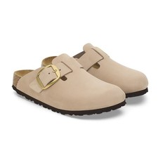 Birkenstock Boston Big Buckle Nubuck Leather Women's Clogs - Sandcastle