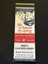 Matchbook Cover - Esso Gas Station Doxey's A&M Super Market NC MB50
