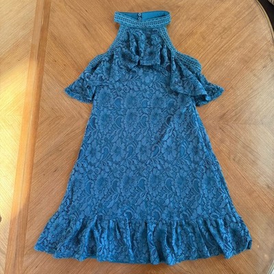 Francesca s Small Ruffled Lace Sleeveless Halter Mini Dress Holiday Cocktail