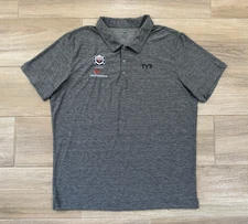 TYR Men's USA Swimming Polo Shirt XL Gray Button Up Outdoor United States EUC