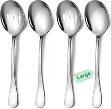 4 Piece Stainless Steel Serving Spoons Set, 10-Inch, Includes 2 Large, 2 Slotted