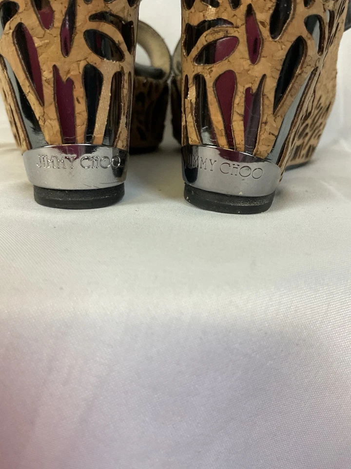 Jimmy Choo Portia 120. Corcho perforado cuero espejado antracita talla 38,5/8,5 Foto 4 de 4