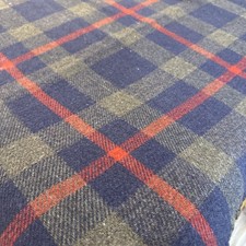 All Wool Throw Blanket Blue Red Brown Plaid w Fringe England 56 x 72"