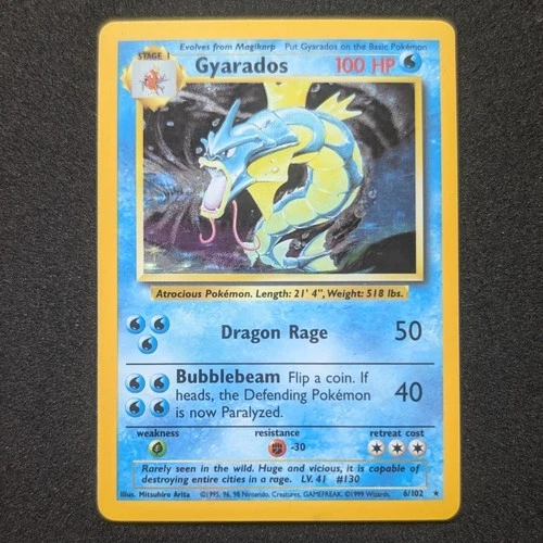 Gyarados 6/102 Holo Rare Pokemon Card 1999 Base Set Unlimited WOTC Vintage LP