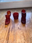 2 Vintage Fenton Amberina Glass Slippers UV Glow Cadmium Glass. Plus Votive.