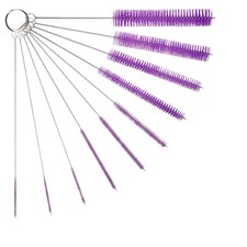 10" Tube Cleaning Brush Set Purple 10 Pack Nylon Straw Brushes with Flexible ...