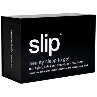 NIB SLIP SILK Beauty Sleep To Go TRAVEL Pillow & Eye Mask Set Silk Black