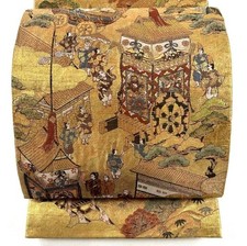 Japanese Kimono,SILK Fukuro OBI,Reversible of GLD/SIL,Old Festival,L14' 2"..4675