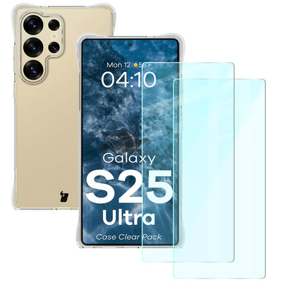Handyhülle + 2x Hartglas für Galaxy S25 Ultra Bizon Case Cover Etui Transparent